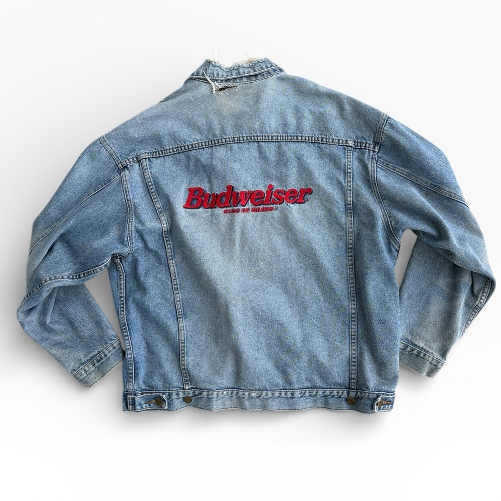 Vintage 90s Distressed Budweiser King of Beer Denim Jacket XL - Picture 2 of 13